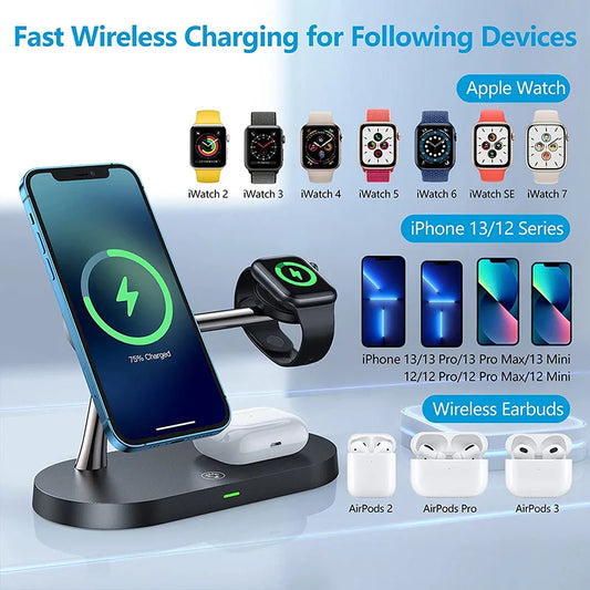 3 in 1 Magnetic Wireless Charger Stand For iPhone 12 13 14 15 16 Fast Charging Station for Apple Watch 10 9 8 7 6 5 Airpods Pro